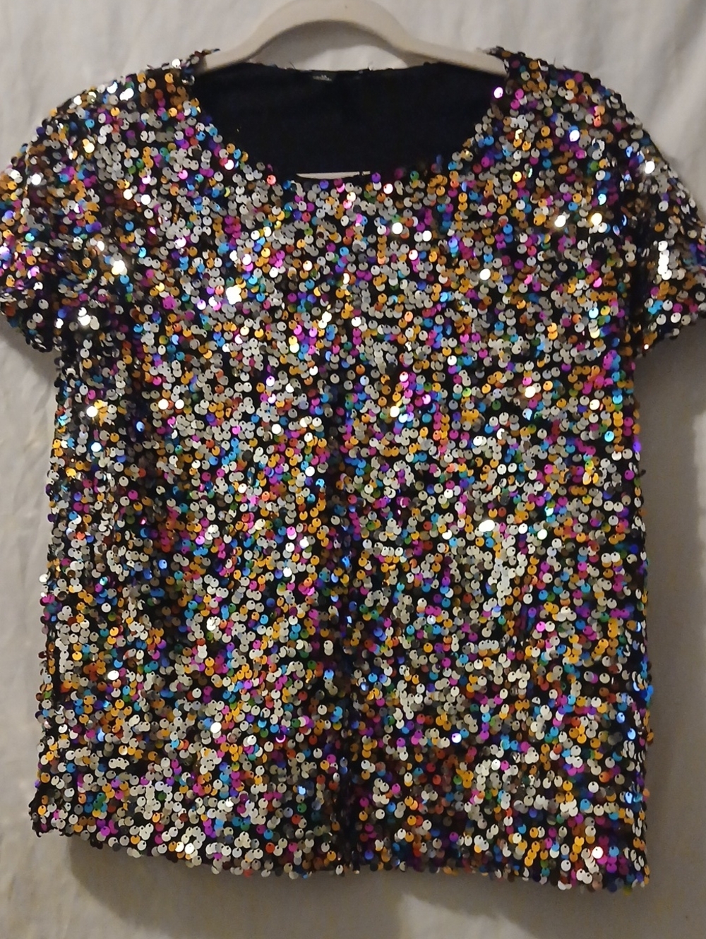 INC International Concepts Multicolor Sequin Short Sleeve Top
